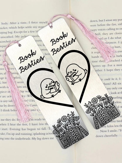 Book Besties Matching Metal Bookmarks featuring adorable designs and cute bird illustrations on durable metal.