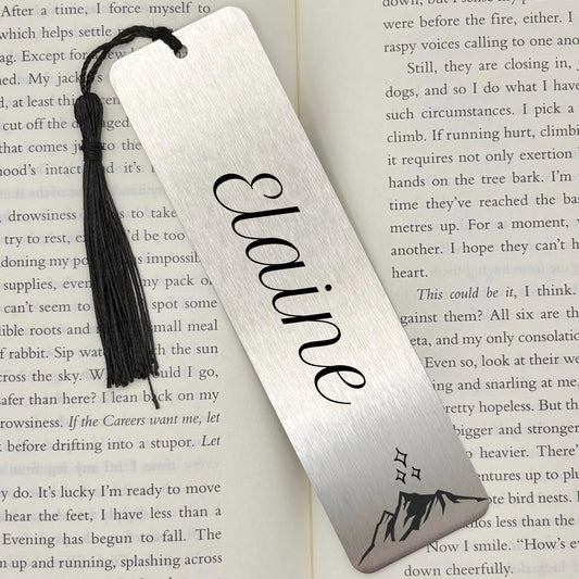 Personalised Mountain & Stars Metal Bookmark