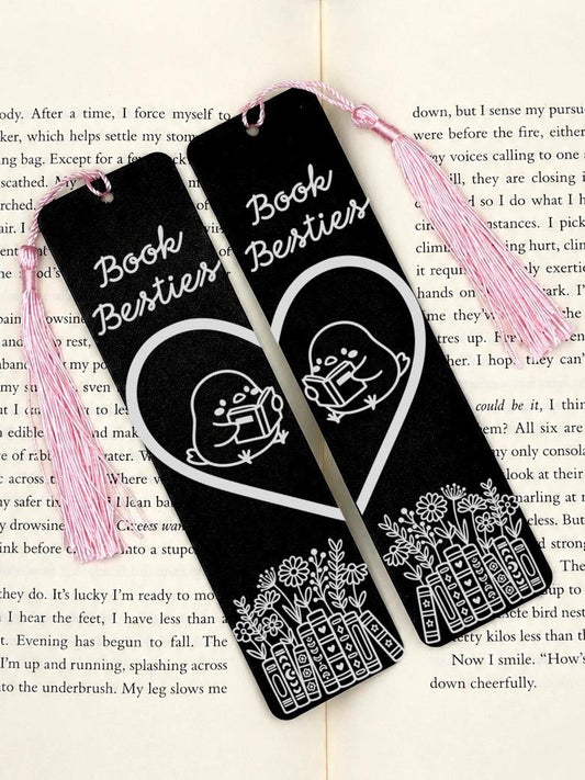 Book Besties Matching Metal Bookmarks featuring adorable designs and cute bird illustrations on durable metal.