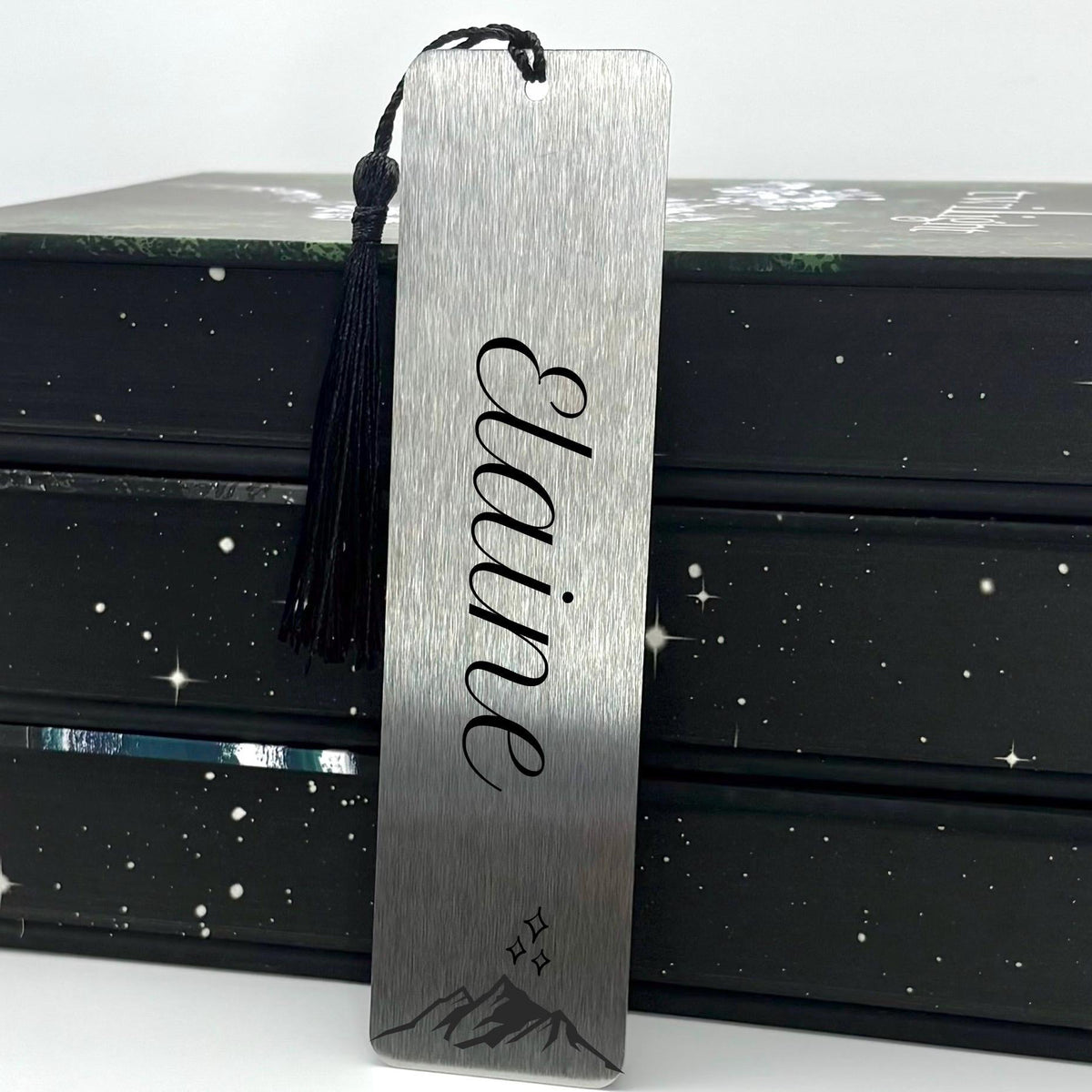 Personalised Mountain & Stars Metal Bookmark